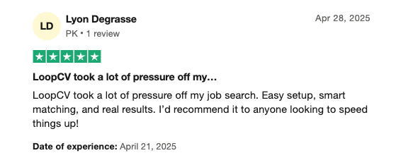 TrustPilot Review of LoopCV - Fácil configuración